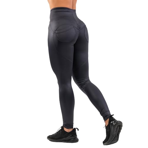 Nebbia Schwarz Kunstleder Leggings Damen, Sport Push Up Leggings Damen High Waist S von Nebbia