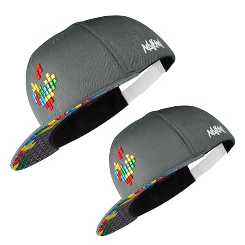Nebelkind Snapback-Cap-Herren Damen Pixel, Einheitsgröße OneSize, Größenverstellbar, Unisex, hochwertige Basecap trendig, Streetwear Style, Baseball-Kappe mit geradem Schirm, Retro (Grau, Mehrfarbig) von Nebelkind