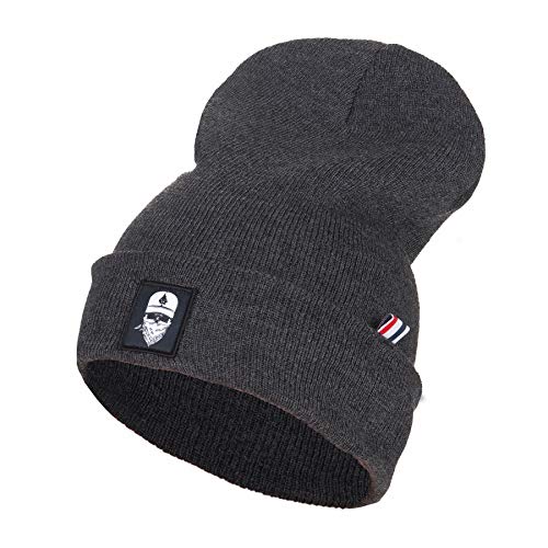 Nebelkind Herren Beanie Folded Totenkopf Patch Strickmütze Grau One Size von Nebelkind