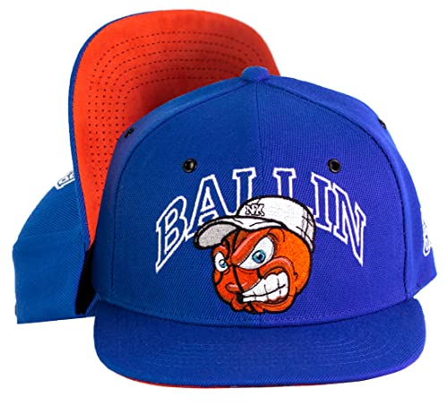 Nebelkind Snapback Cap Ballin' Blau Orange Basketball-Comic-Figur Größenverstellbar Unisex One Size von Nebelkind