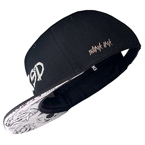 Nebelkind Snapback-Cap-Herren Damen Inked Schwarz, Einheitsgröße OneSize, Größenverstellbar, Unisex, hochwertige Cap trendig, Streetwear Style, Baseball-Kappe mit geradem Schirm, Retro von Nebelkind