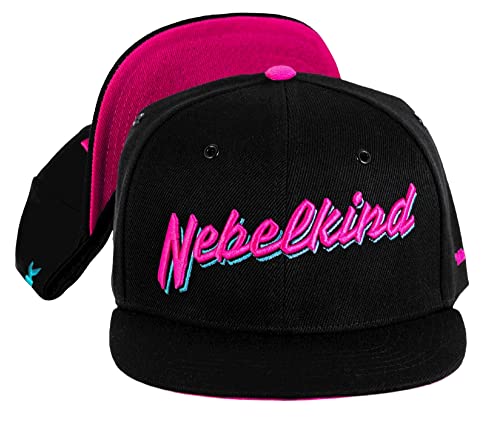 Nebelkind Snapback-Cap-Herren Damen Miami schwarz pink-lila, Einheitsgröße OneSize, Größenverstellbar, Unisex, hochwertige Basecap trendig, Streetwear Style, Baseball-Kappe mit geradem Schirm, Retro von Nebelkind