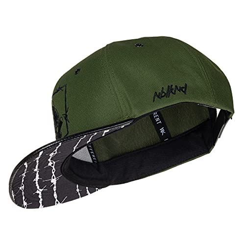 Nebelkind Snapback-Cap-Herren Damen Barbed Wire 1 Oliv-grün, Einheitsgröße OneSize, Größenverstellbar, Unisex, hochwertige Basecap trendig, Streetwear Style, Baseball-Kappe mit geradem Schirm von Nebelkind