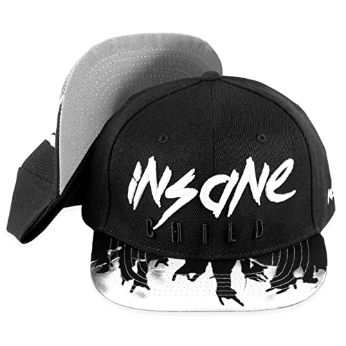 Nebelkind Snapback-Cap-Herren Damen Insane Child schwarz-Weiss, Einheitsgröße OneSize, Größenverstellbar, Unisex, hochwertige Basecap trendig, Streetwear Style, Baseball-Kappe mit geradem Schirm von Nebelkind