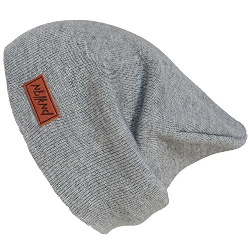 Nebelkind Unisex Beanie Classy Lederpatch Strickmütze Grau One Size von Nebelkind