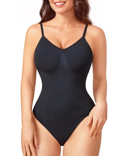 Body Shaper Damen, Unsichtbarer Bodysuit Shapewear Mit Verstellbaren TräGern und 2-Knopf-System, für Bauchweg Straffung Po-Lift Shape Body, Unter Kleidern Stark Formend für Büro Alltag (Schwarz, XL) von Nebility