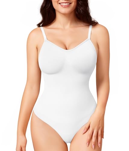 Body Shaper Damen, Unsichtbarer Bodysuit Shapewear Mit Verstellbaren TräGern und 2-Knopf-System, für Bauchweg Straffung Po-Lift Shape Body, Unter Kleidern Stark Formend für Büro Alltag (Weiße, XS) von Nebility