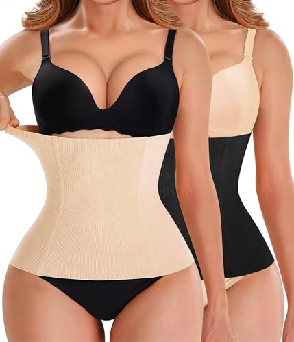 Nebility Damen Taillentrainer Bauchkontrolle Taille Cincher Slim Body Shaper, Schwarz/Beige, 2 Stück, Medium von Nebility