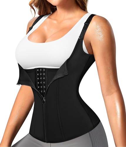 Nebility Damen Taillentrainer Korsett Reißverschluss Weste Body Shaper Cincher Tank Top mit verstellbaren Trägern, schwarz, Mittel von Nebility