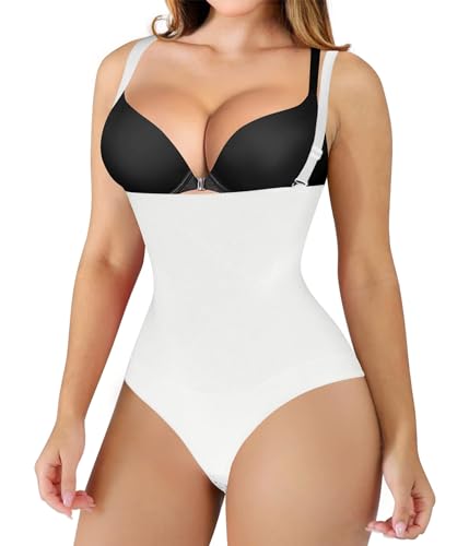 Nebility Frauen Taillentrainer Shapewear Tanga Body Seamless Bauchkontrolle Panty Faja Open Bust Body Shaper, Weiß, XL/XXL von Nebility