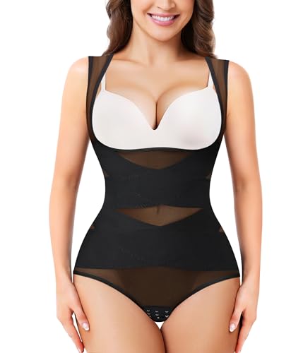 Nebility Shapewear-Body für Damen, Übergröße, Bauchkontrolle, nahtlos, Faja, kolumbianischer Taillentrainer, Miedergürtel, Schwarz, normale Größe, X-Large von Nebility