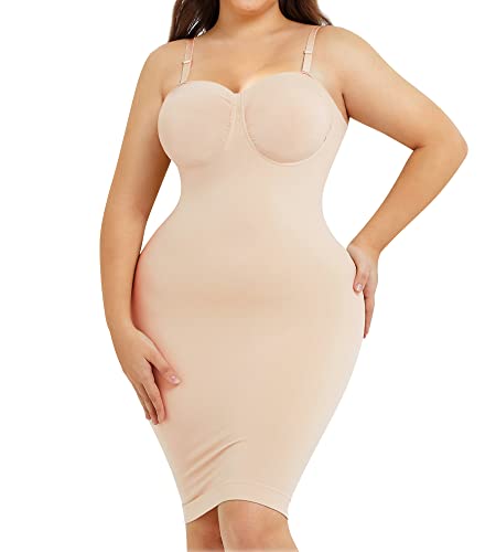 Nebility Shapewear Slip für Damen unter Kleidern, trägerlos, Body-Shaper Bauchkontrolle, Slips, nahtlose Unterröcke, Beige, 3XL-4XL von Nebility