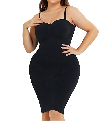 Nebility Shapewear Slip für Damen unter Kleidern, trägerlos, Body-Shaper Bauchkontrolle, Slips, nahtlose Unterröcke, Schwarz, 3XL-4XL von Nebility