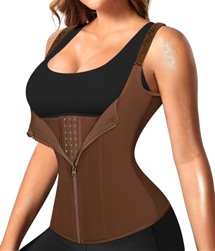 Nebility Taillentrainer für Frauen Korsett Shapewear mit Reißverschluss Damen Waist Cincher Tank Top mit verstellbaren Trägern, Braun, Small von Nebility