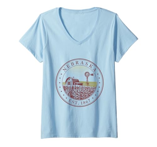 Damen Nebraska Boho State 1867 Hemd Scheune Windmühle Cornfield T-Shirt mit V-Ausschnitt Damen Nebraska Boho State 1867 Hemd Scheune Windmühle Cornfield T-Shirt mit V-Ausschnitt von Nebraska Boho State 1867 Tee Shirts Cornfield