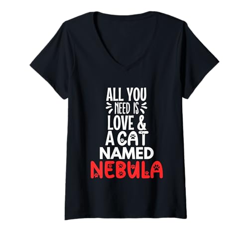 Damen Katzenname Nebel Design - All You Need is Love! T-Shirt mit V-Ausschnitt Damen Katzenname Nebel Design - All You Need is Love! T-Shirt mit V-Ausschnitt von Nebula Cat Name Gifts