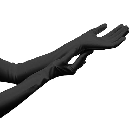 NebulaGlam 1920er Handschuhe Ellenbogen Lange Satin Handschuhe, Handschuhe Damen Elegant, Satin Classic Abendhandschuhe (Schwarz) von NebulaGlam