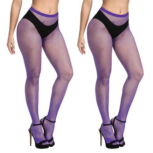 NebulaGlam 2 PCS Netzstrumpfhose, Fishnet Stockings Strümpfe Mode Strumpfhosen Netzstrümpfe Elastisch Hohe Taille Schenkelhohe Strümpfe Strumpfhosen (Lila) von NebulaGlam