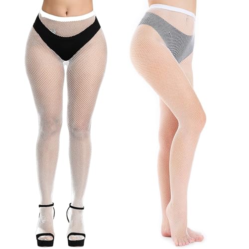 NebulaGlam 2 PCS Netzstrumpfhose, Fishnet Stockings Strümpfe Mode Strumpfhosen Netzstrümpfe Elastisch Hohe Taille Schenkelhohe Strümpfe Strumpfhosen (Weiß) von NebulaGlam