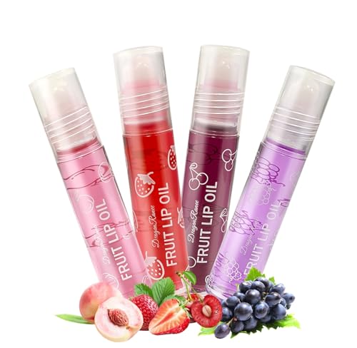 NebulaGlam Lip Gloss Sets, 4 Stäbchen Lip Gloss Transparent, Fruity Moisturizing Lippenöl, Lippenöl Roll on Durchsichtig Lippenpflege-Werkzeuge von NebulaGlam