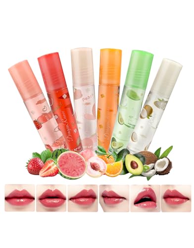 NebulaGlam Lip Gloss Sets, 6 Stäbchen Lip Gloss Transparent, Fruity Moisturizing Lippenöl, Lippenöl Roll on Durchsichtig Lippenpflege-Werkzeuge von NebulaGlam