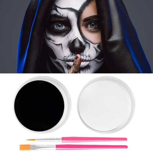 NebulaGlam Halloween Schminke Schwarz Weiß, Kinderschminke Karnevals Make up Set mit 2 Pinsel, Face Paint Für Theaterschminke, Faschingsschminke für Kinder Erwachsene Fasching von NebulaGlam