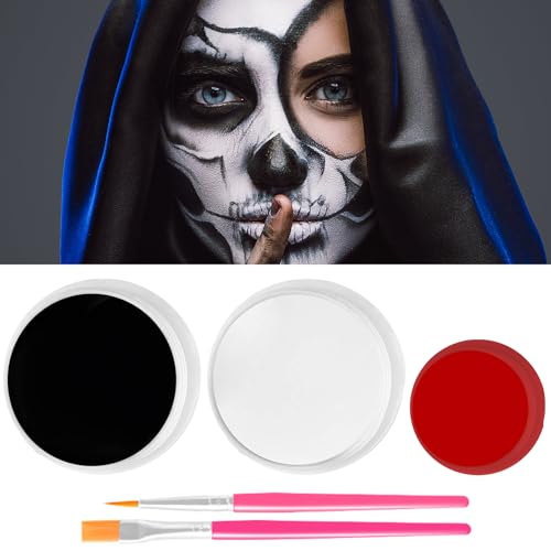NebulaGlam Halloween Schminke Schwarz Weiß Rot, Kinderschminke Karnevals Make up Set mit 2 Pinsel, Face Paint Für Theaterschminke, Faschingsschminke für Kinder Erwachsene Fasching von NebulaGlam