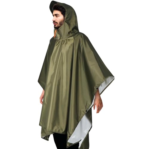 NebulaGlam Mehrzweck Regenmantel, 3-in-1 Mehrzweck Regenponcho Wasserdicht, Regenmantel Wasserdicht Unisex für im Freien Fahrrad Wandern Camping Wandern Angeln (Armeegrün) von NebulaGlam