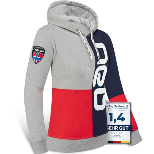 Nebulus Damen Hoody NEB, lässiger Pullover, Kapuzenpullover, rot-Navy-grau - M/38 von Nebulus