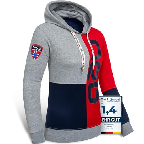 Nebulus Damen Hoody NEB, lässiger Pullover, Kapuzenpullover, Navy-rot-grau - L/40 von Nebulus