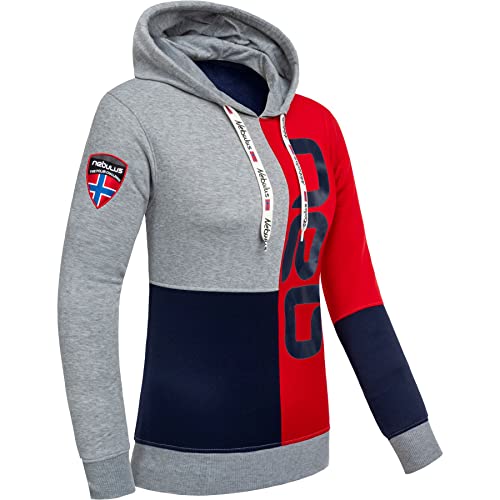 Nebulus Damen Hoody NEB, lässiger Pullover, Kapuzenpullover, Navy-rot-grau - S/36 von Nebulus