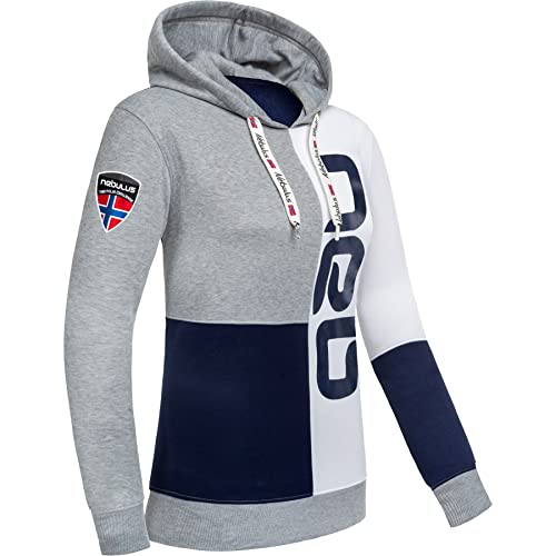 Nebulus Damen Hoody NEB, lässiger Pullover, Kapuzenpullover, Navy-weiß-grau - L/40 von Nebulus