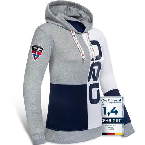 Nebulus Damen Hoody NEB, lässiger Pullover, Kapuzenpullover, Navy-weiß-grau - S/36 von Nebulus