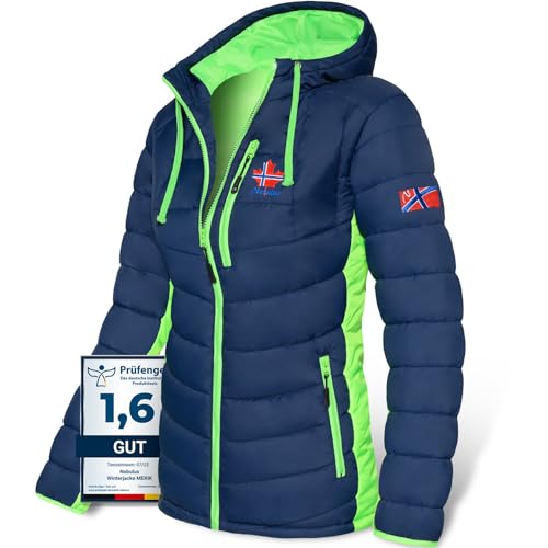 Nebulus Damen Jacke MERIK, warme Outdoorjacke, praktische & vielseitige Übergangs- & Winterjacke, navy-lime - S/36 von Nebulus