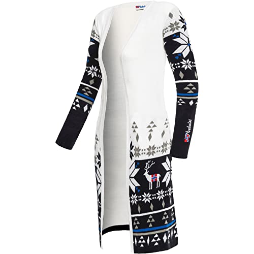Nebulus Damen Jacke NOORS, warme Strickjacke, Strickmantel im Norweger-Style, weiß-schwarz - XL/42 von Nebulus
