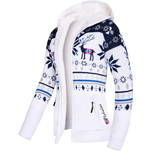 Nebulus Damen Jacke NORON, mit Kapuze, schicker Pullover im Norweger-Style (L/40, Offwhite-navy) von Nebulus