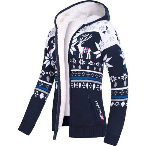 Nebulus Damen Jacke NORON, mit Kapuze, schicker Pullover im Norweger-Style (S/36, Navy-offwhite) von Nebulus