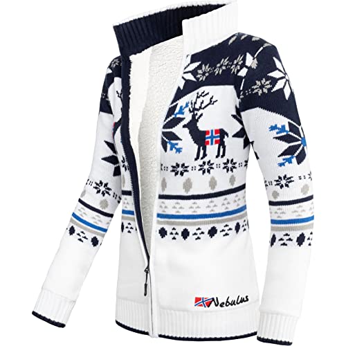 Nebulus Damen Norweger Strickjacke SVERRE, gefütterte Jacke, mit Reißverschluss, Offwhite-Navy - L/40 von Nebulus