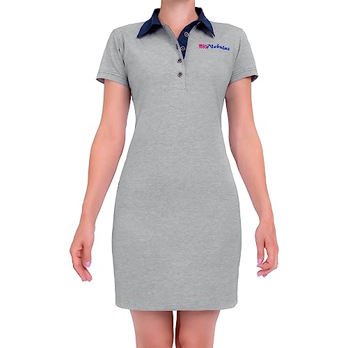 Nebulus Damen Polokleid Adela, luftiges Sommerkleid, leichtes Frühlingskleid, grau-Navy - L/40 von Nebulus