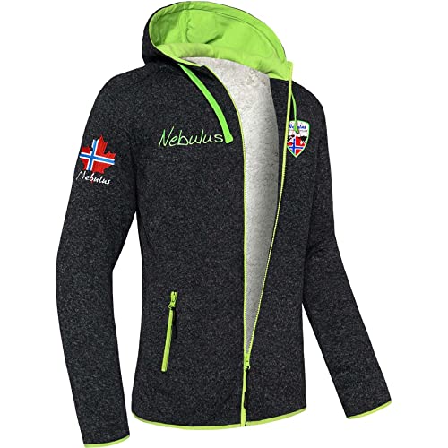 Nebulus Herren Fleecejacke Vladimir, warme Fleece Jacke, mit langem Full-Zip Reißverschluss, schwarz-Lime - XL von Nebulus