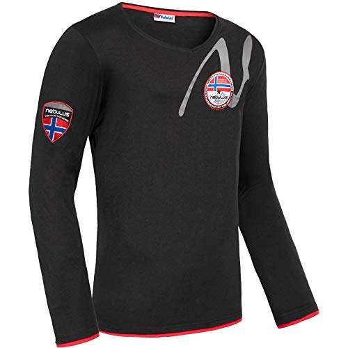 Nebulus Herren Longsleeve HARU, lässige Shirt, V-Ausschnitt, schwarz - L von Nebulus