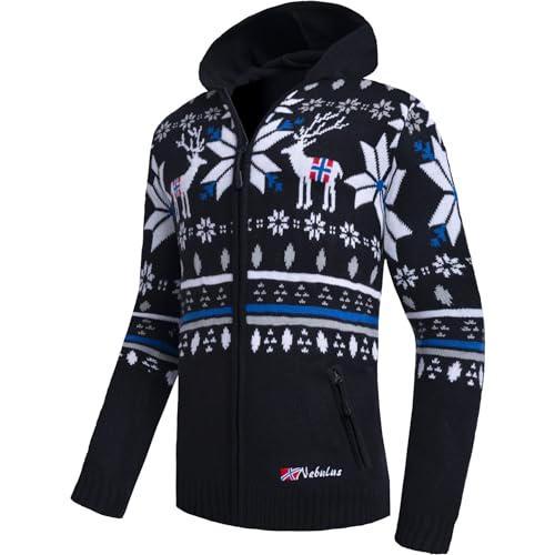 Nebulus Herren Jacke NORMAX, mit Kapuze, schicker Pullover im Norweger-Style (3XL, Schwarz) von Nebulus