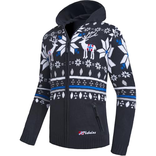 Nebulus Herren Jacke NORMAX, mit Kapuze, schicker Pullover im Norweger-Style (L, Schwarz) von Nebulus