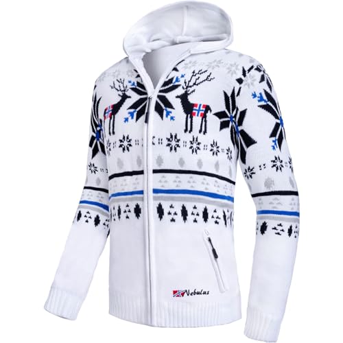 Nebulus Herren Jacke NORMAX, mit Kapuze, schicker Pullover im Norweger-Style (L, Weiß) von Nebulus