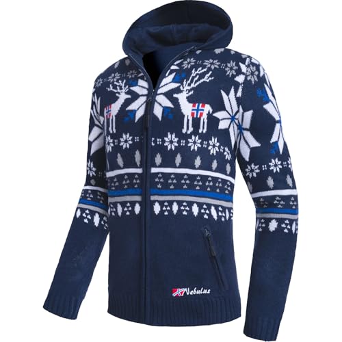 Nebulus Herren Jacke NORMAX, mit Kapuze, schicker Pullover im Norweger-Style (M, Navy) von Nebulus