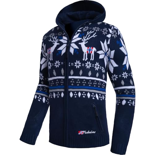 Nebulus Herren Jacke NORMAX, mit Kapuze, schicker Pullover im Norweger-Style (XL, Navy) von Nebulus