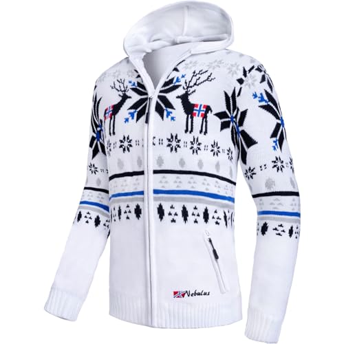 Nebulus Herren Jacke NORMAX, mit Kapuze, schicker Pullover im Norweger-Style (XL, Weiß) von Nebulus