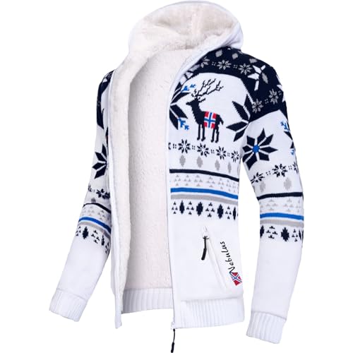 Nebulus Herren Jacke NORON, mit Kapuze, schicker Pullover im Norweger-Style (3XL, Offwhite-navy) von Nebulus