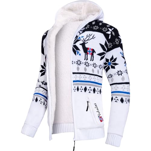 Nebulus Herren Jacke NORON, mit Kapuze, schicker Pullover im Norweger-Style (3XL, Offwhite-schwarz) von Nebulus