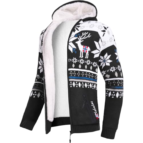 Nebulus Herren Jacke NORON, mit Kapuze, schicker Pullover im Norweger-Style (3XL, Schwarz-offwhite) von Nebulus